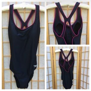 Speedo Athletic One Piece Swimsuit Black SZ 8